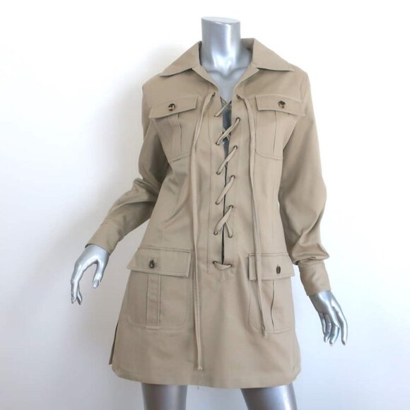 Saint Laurent Saharienne Safari Dress Beige Gabardine Size 40 Long Sleeve Mini - Picture 1 of 8